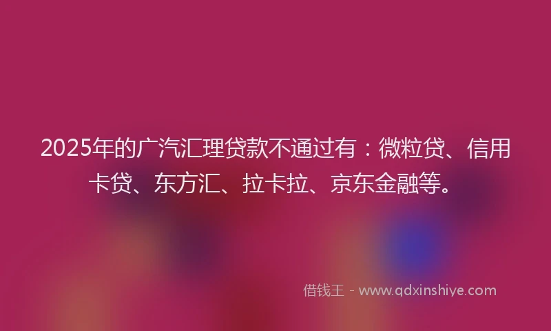 2025年的广汽汇理贷款不通过有：微粒贷、信用卡贷、东方汇、拉卡拉、京东金融等。