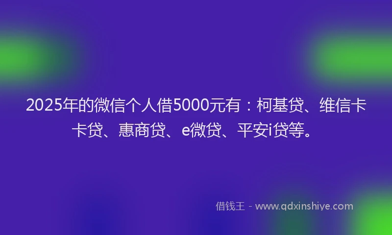 2025年的微信个人借5000元有：柯基贷、维信卡卡贷、惠商贷、e微贷、平安i贷等。