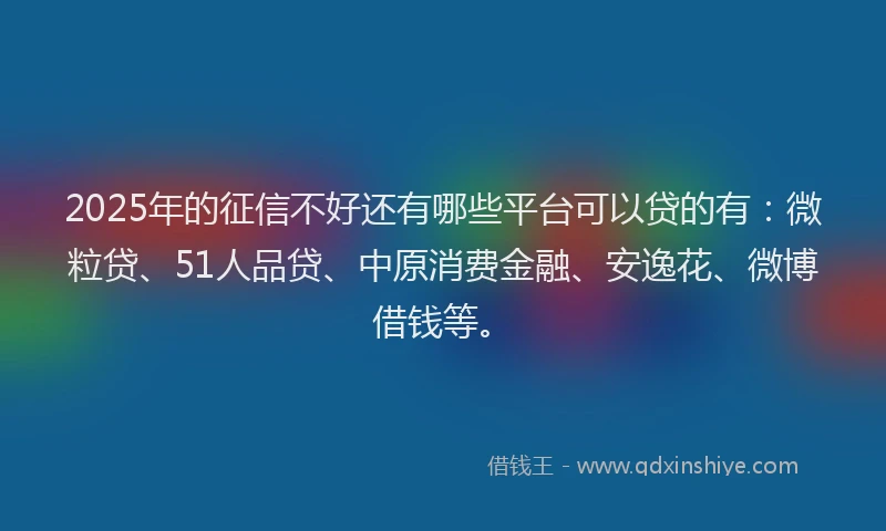 2025年的征信不好还有哪些平台可以贷的有：微粒贷、51人品贷、中原消费金融、安逸花、微博借钱等。