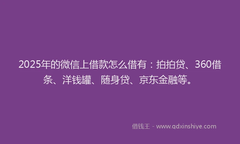 2025年的微信上借款怎么借有：拍拍贷、360借条、洋钱罐、随身贷、京东金融等。