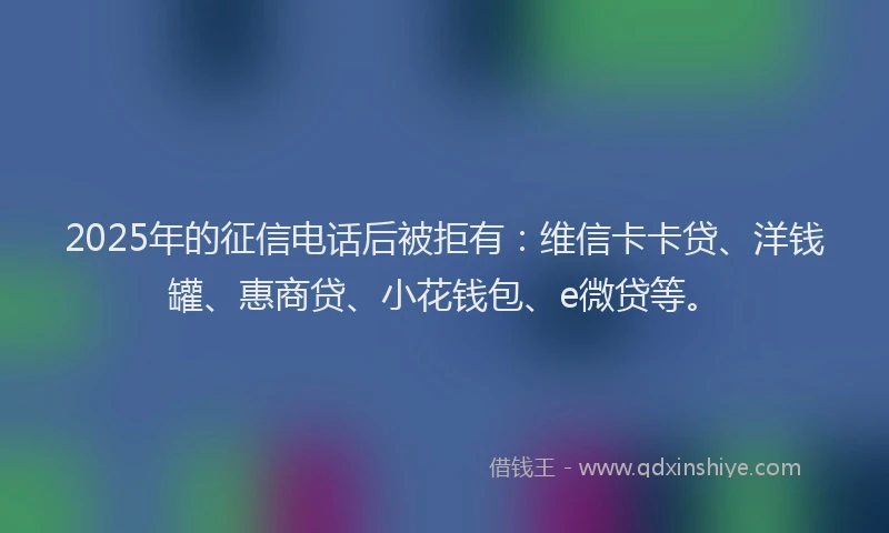 2025年的征信电话后被拒有：维信卡卡贷、洋钱罐、惠商贷、小花钱包、e微贷等。