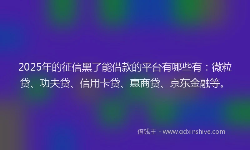 2025年的征信黑了能借款的平台有哪些有：微粒贷、功夫贷、信用卡贷、惠商贷、京东金融等。