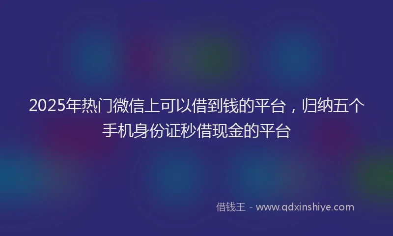 2025年热门微信上可以借到钱的平台，归纳五个手机身份证秒借现金的平台