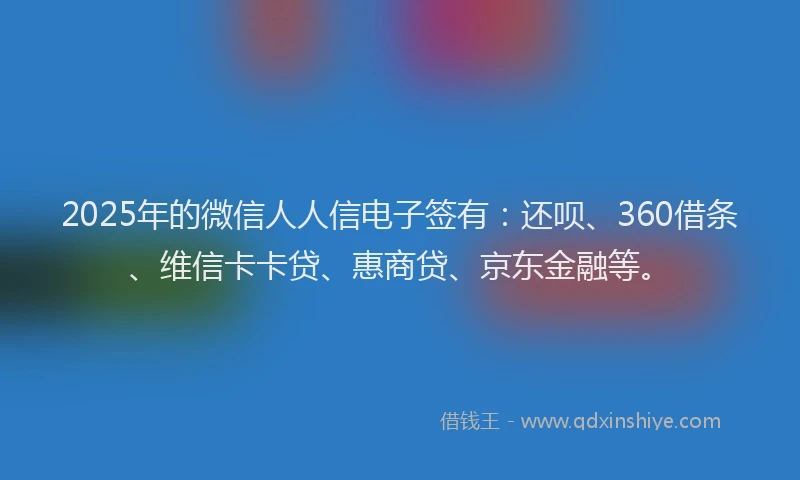 2025年的微信人人信电子签有：还呗、360借条、维信卡卡贷、惠商贷、京东金融等。