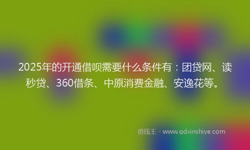 2025年的开通借呗需要什么条件有：团贷网、读秒贷、360借条、中原消费金融、安逸花等。