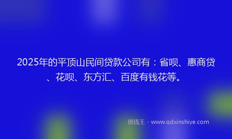 2025年的平顶山民间贷款公司有：省呗、惠商贷、花呗、东方汇、百度有钱花等。