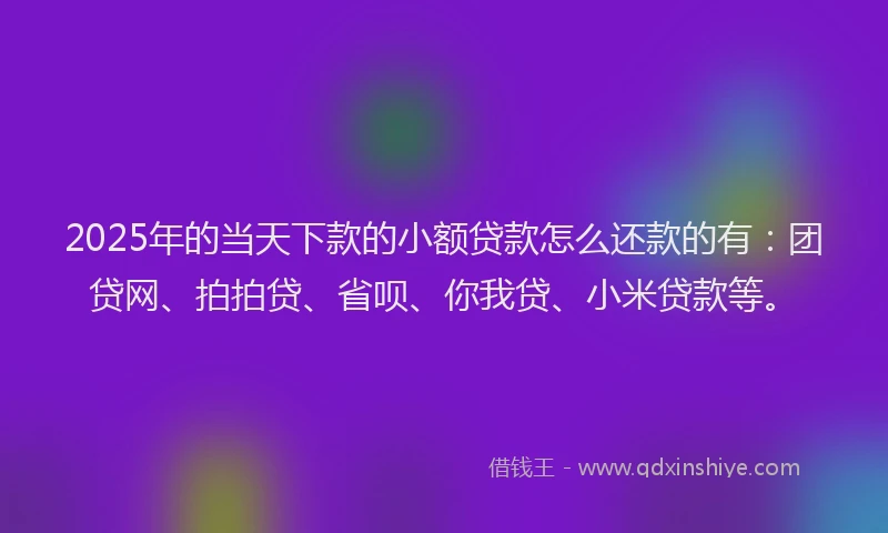 2025年的当天下款的小额贷款怎么还款的有：团贷网、拍拍贷、省呗、你我贷、小米贷款等。