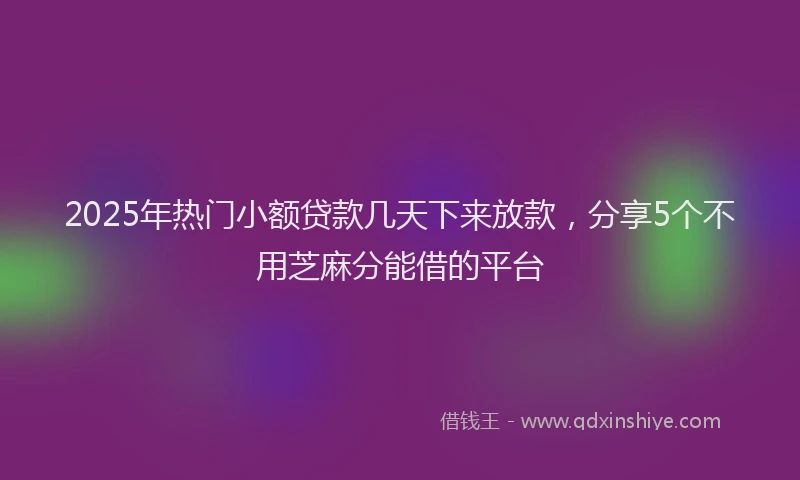 2025年热门小额贷款几天下来放款，分享5个不用芝麻分能借的平台