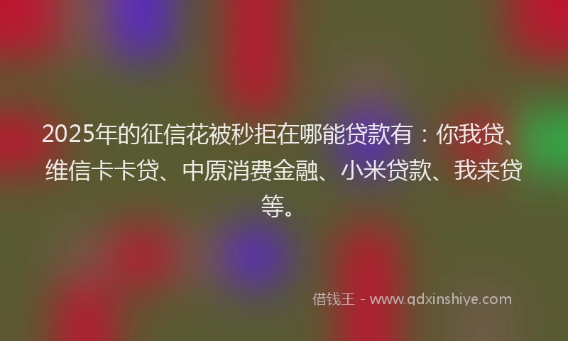 2025年的征信花被秒拒在哪能贷款有：你我贷、维信卡卡贷、中原消费金融、小米贷款、我来贷等。