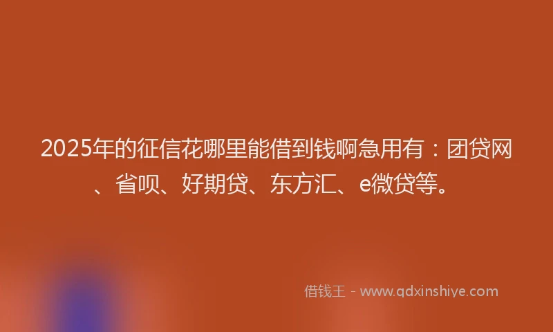 2025年的征信花哪里能借到钱啊急用有：团贷网、省呗、好期贷、东方汇、e微贷等。
