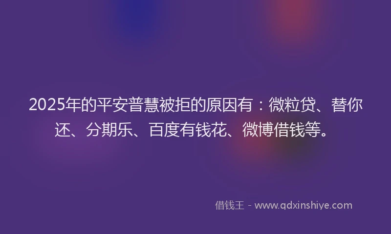 2025年的平安普慧被拒的原因有：微粒贷、替你还、分期乐、百度有钱花、微博借钱等。