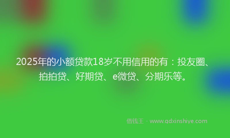 2025年的小额贷款18岁不用信用的有:投友圈、拍拍贷、好期贷、e微贷、分期乐等。