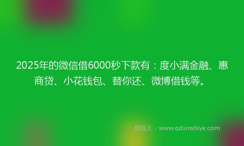 2025年的微信借6000秒下款有：度小满金融、惠商贷、小花钱包、替你还、微博借钱等。