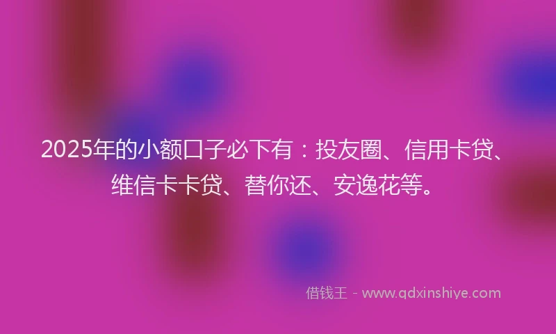 2025年的小额口子必下有：投友圈、信用卡贷、维信卡卡贷、替你还、安逸花等。