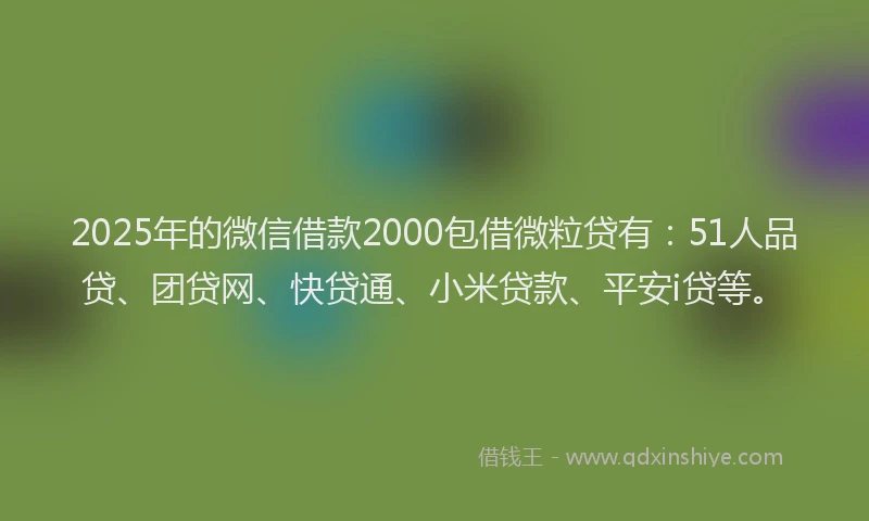 2025年的微信借款2000包借微粒贷有：51人品贷、团贷网、快贷通、小米贷款、平安i贷等。