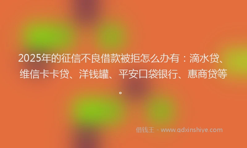 2025年的征信不良借款被拒怎么办有：滴水贷、维信卡卡贷、洋钱罐、平安口袋银行、惠商贷等。