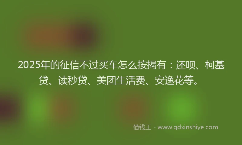 2025年的征信不过买车怎么按揭有：还呗、柯基贷、读秒贷、美团生活费、安逸花等。