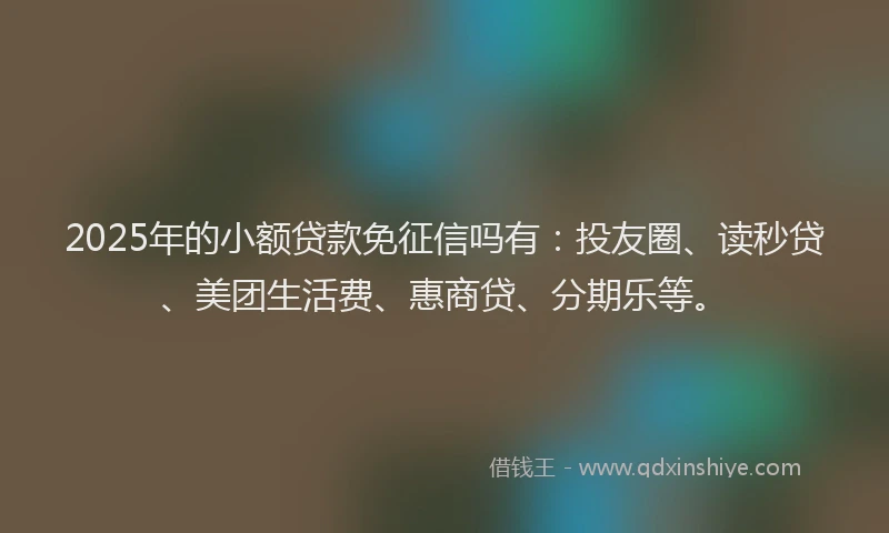 2025年的小额贷款免征信吗有:投友圈、读秒贷、美团生活费、惠商贷、分期乐等。