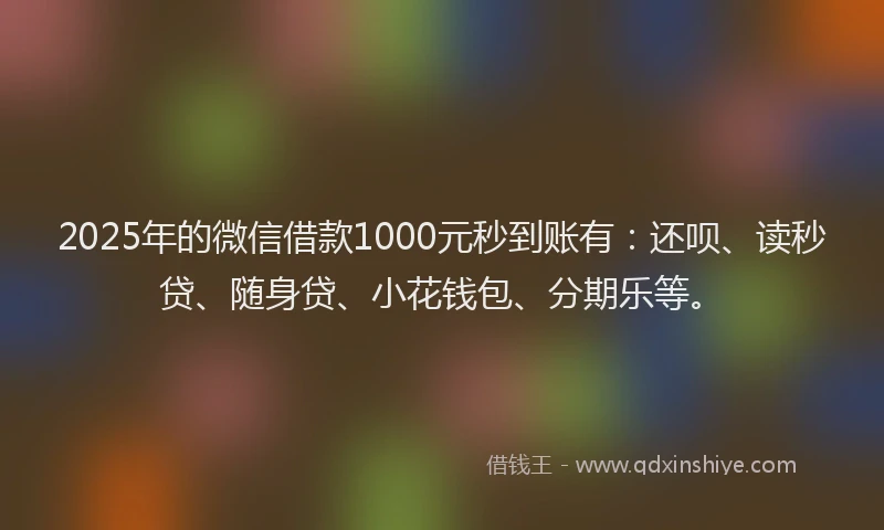 2025年的微信借款1000元秒到账有:还呗、读秒贷、随身贷、小花钱包、分期乐等。