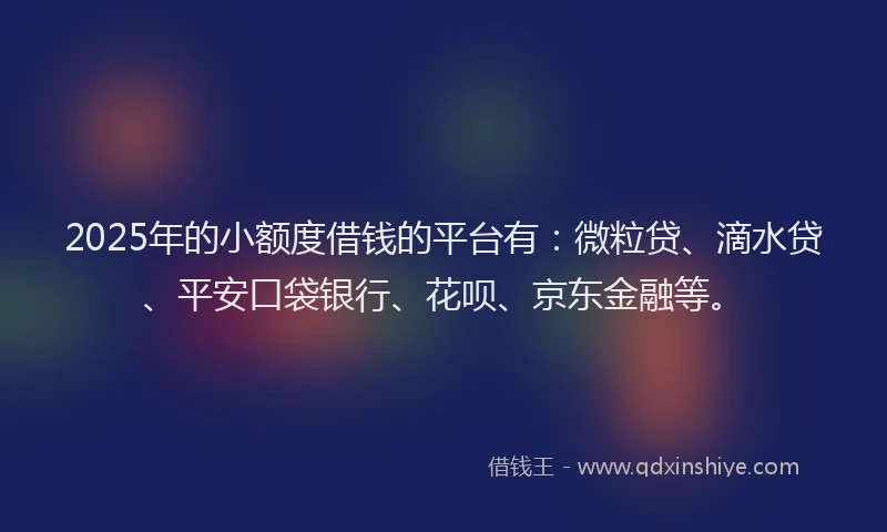 2025年的小额度借钱的平台有:微粒贷、滴水贷、平安口袋银行、花呗、京东金融等。