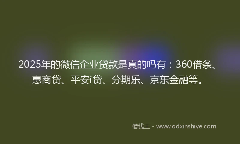 2025年的微信企业贷款是真的吗有：360借条、惠商贷、平安i贷、分期乐、京东金融等。