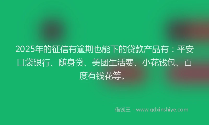 2025年的征信有逾期也能下的贷款产品有：平安口袋银行、随身贷、美团生活费、小花钱包、百度有钱花等。