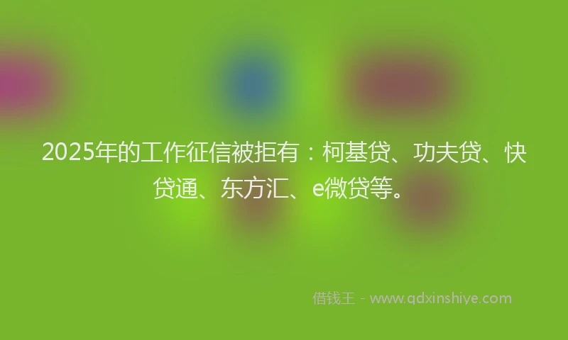 2025年的工作征信被拒有：柯基贷、功夫贷、快贷通、东方汇、e微贷等。