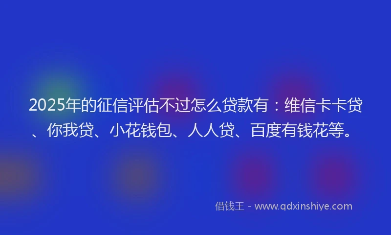 2025年的征信评估不过怎么贷款有：维信卡卡贷、你我贷、小花钱包、人人贷、百度有钱花等。