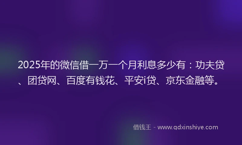 2025年的微信借一万一个月利息多少有：功夫贷、团贷网、百度有钱花、平安i贷、京东金融等。