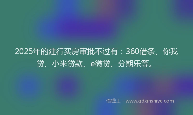 2025年的建行买房审批不过有：360借条、你我贷、小米贷款、e微贷、分期乐等。