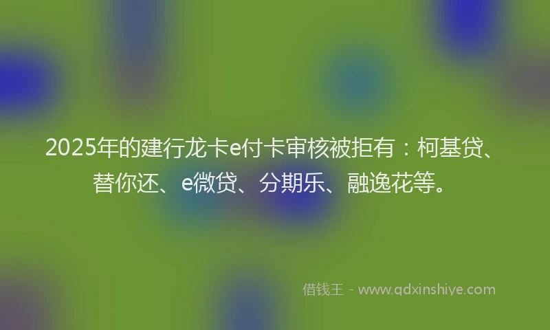 2025年的建行龙卡e付卡审核被拒有：柯基贷、替你还、e微贷、分期乐、融逸花等。
