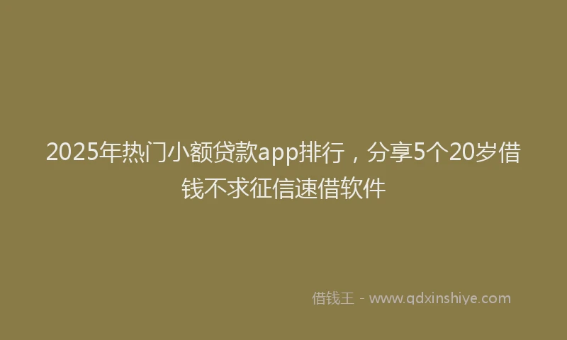 2025年热门小额贷款app排行，分享5个20岁借钱不求征信速借软件