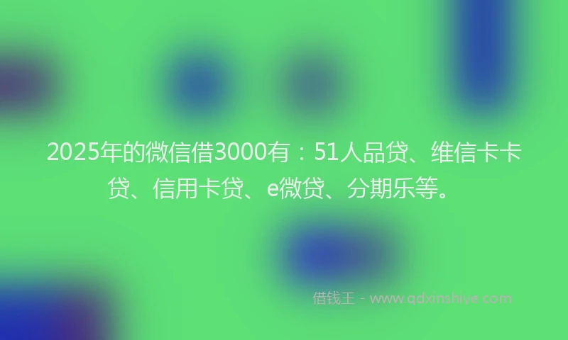 2025年的微信借3000有：51人品贷、维信卡卡贷、信用卡贷、e微贷、分期乐等。