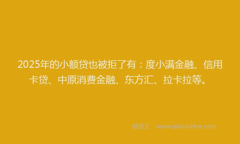 2025年的小额贷也被拒了有：度小满金融、信用卡贷、中原消费金融、东方汇、拉卡拉等。
