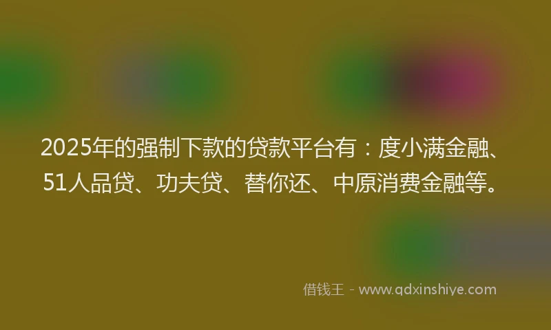 2025年的强制下款的贷款平台有：度小满金融、51人品贷、功夫贷、替你还、中原消费金融等。