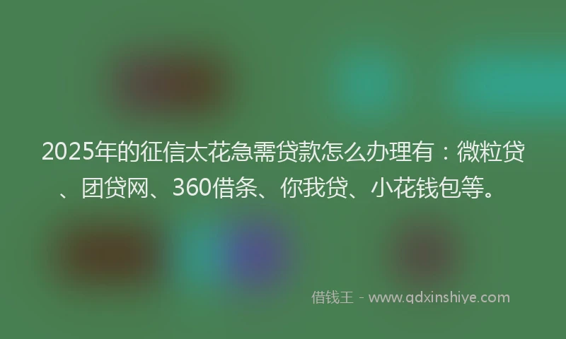 2025年的征信太花急需贷款怎么办理有：微粒贷、团贷网、360借条、你我贷、小花钱包等。