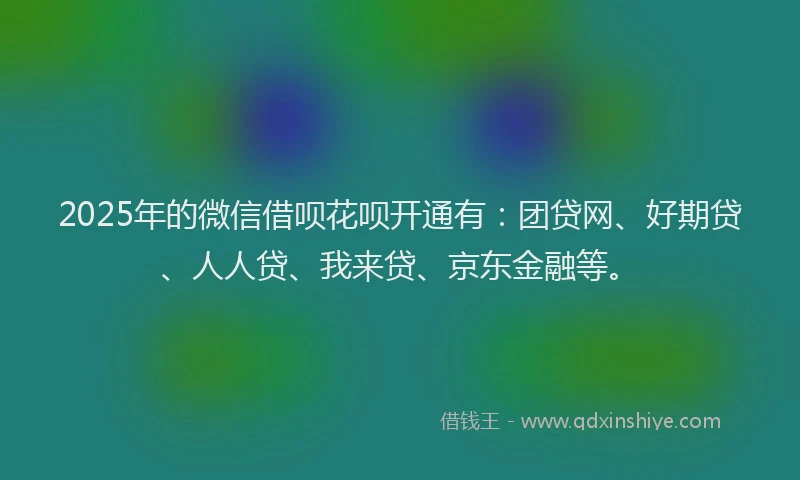 2025年的微信借呗花呗开通有：团贷网、好期贷、人人贷、我来贷、京东金融等。
