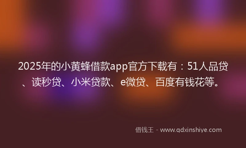 2025年的小黄蜂借款app官方下载有：51人品贷、读秒贷、小米贷款、e微贷、百度有钱花等。