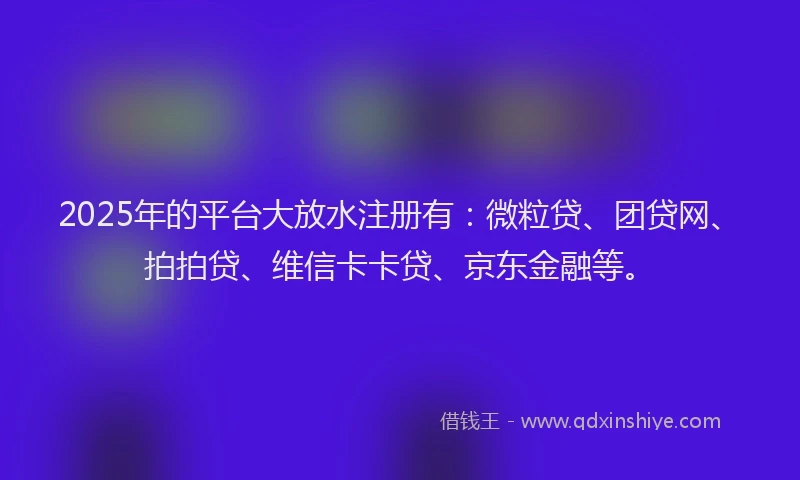 2025年的平台大放水注册有：微粒贷、团贷网、拍拍贷、维信卡卡贷、京东金融等。