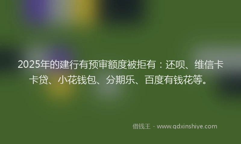 2025年的建行有预审额度被拒有：还呗、维信卡卡贷、小花钱包、分期乐、百度有钱花等。