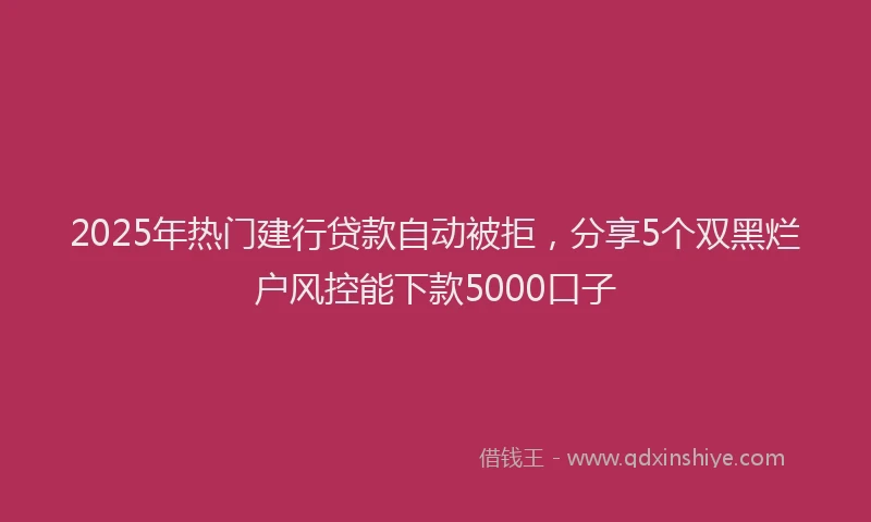 2025年热门建行贷款自动被拒，分享5个双黑烂户风控能下款5000口子