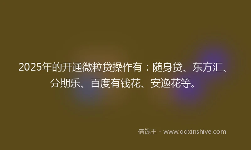 2025年的开通微粒贷操作有：随身贷、东方汇、分期乐、百度有钱花、安逸花等。