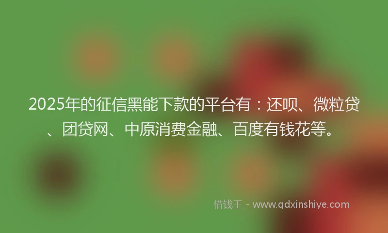 2025年的征信黑能下款的平台有：还呗、微粒贷、团贷网、中原消费金融、百度有钱花等。