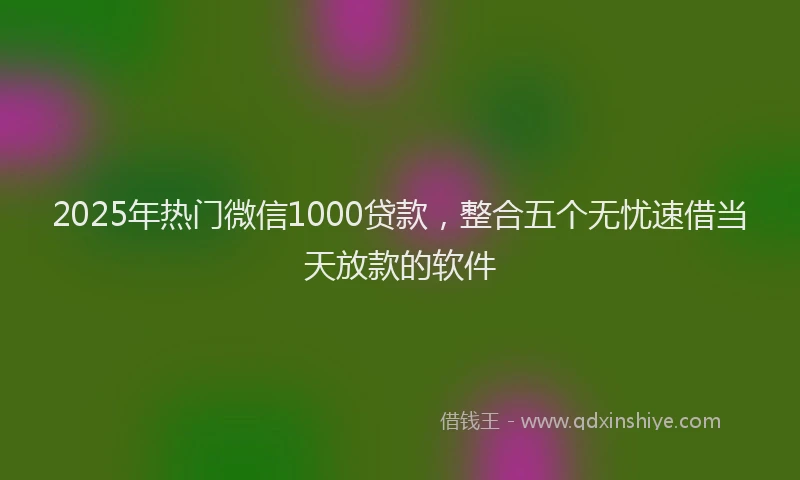 2025年热门微信1000贷款，整合五个无忧速借当天放款的软件