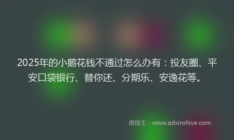 2025年的小鹅花钱不通过怎么办有：投友圈、平安口袋银行、替你还、分期乐、安逸花等。