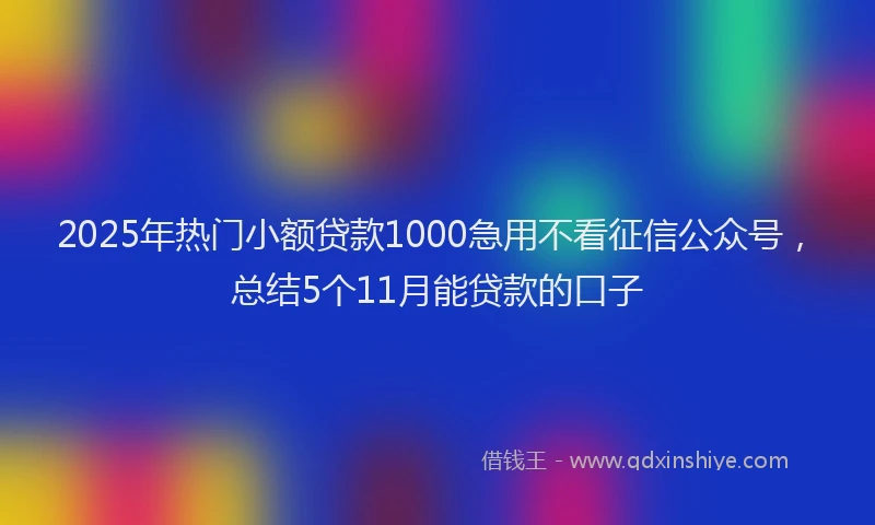 2025年热门小额贷款1000急用不看征信公众号，总结5个11月能贷款的口子