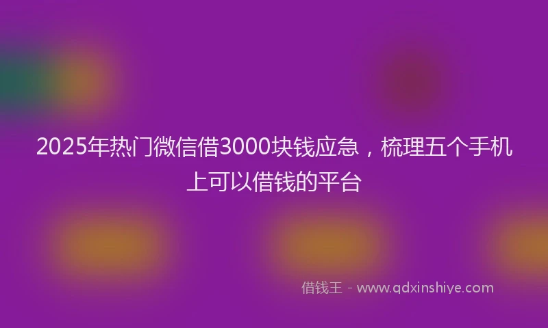 2025年热门微信借3000块钱应急，梳理五个手机上可以借钱的平台