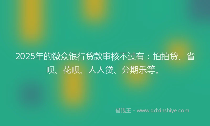 2025年的微众银行贷款审核不过有：拍拍贷、省呗、花呗、人人贷、分期乐等。