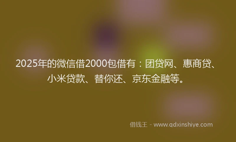 2025年的微信借2000包借有：团贷网、惠商贷、小米贷款、替你还、京东金融等。