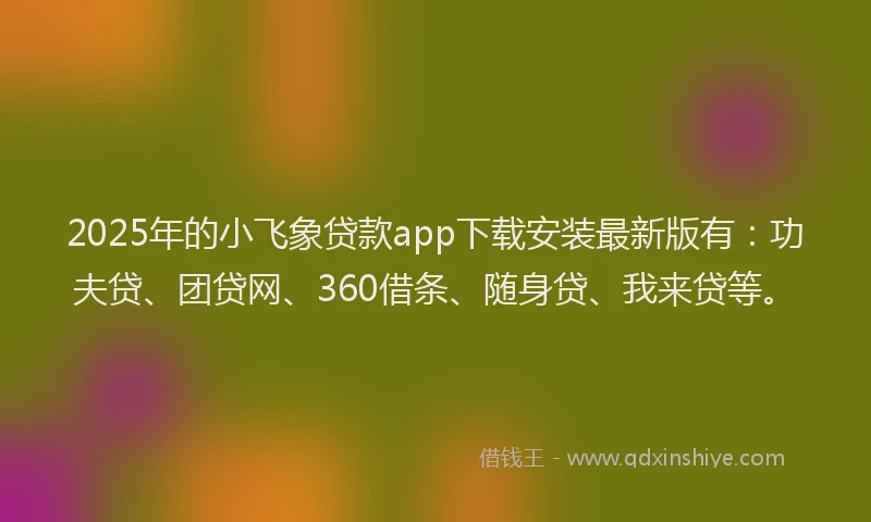 2025年的小飞象贷款app下载安装最新版有：功夫贷、团贷网、360借条、随身贷、我来贷等。